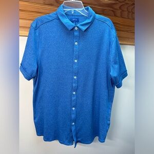 Apt 9 Men’s Blue Button Front Cotton/Poly/Knit Short Sleeve Shirt, Blue, Large